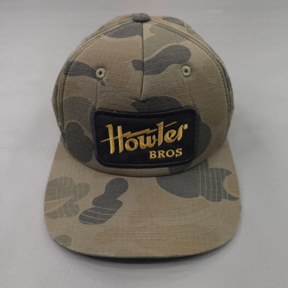 Howler Bros Hat Cap Snap Back One Size Brown Camo Cotton Patch Logo Outdoor